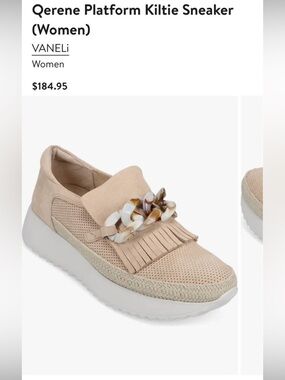 Vaneli Beige Kiltie Slip-On Sneaker with Chain Accent